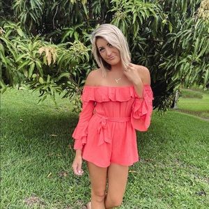 Hot pink ruffle romper